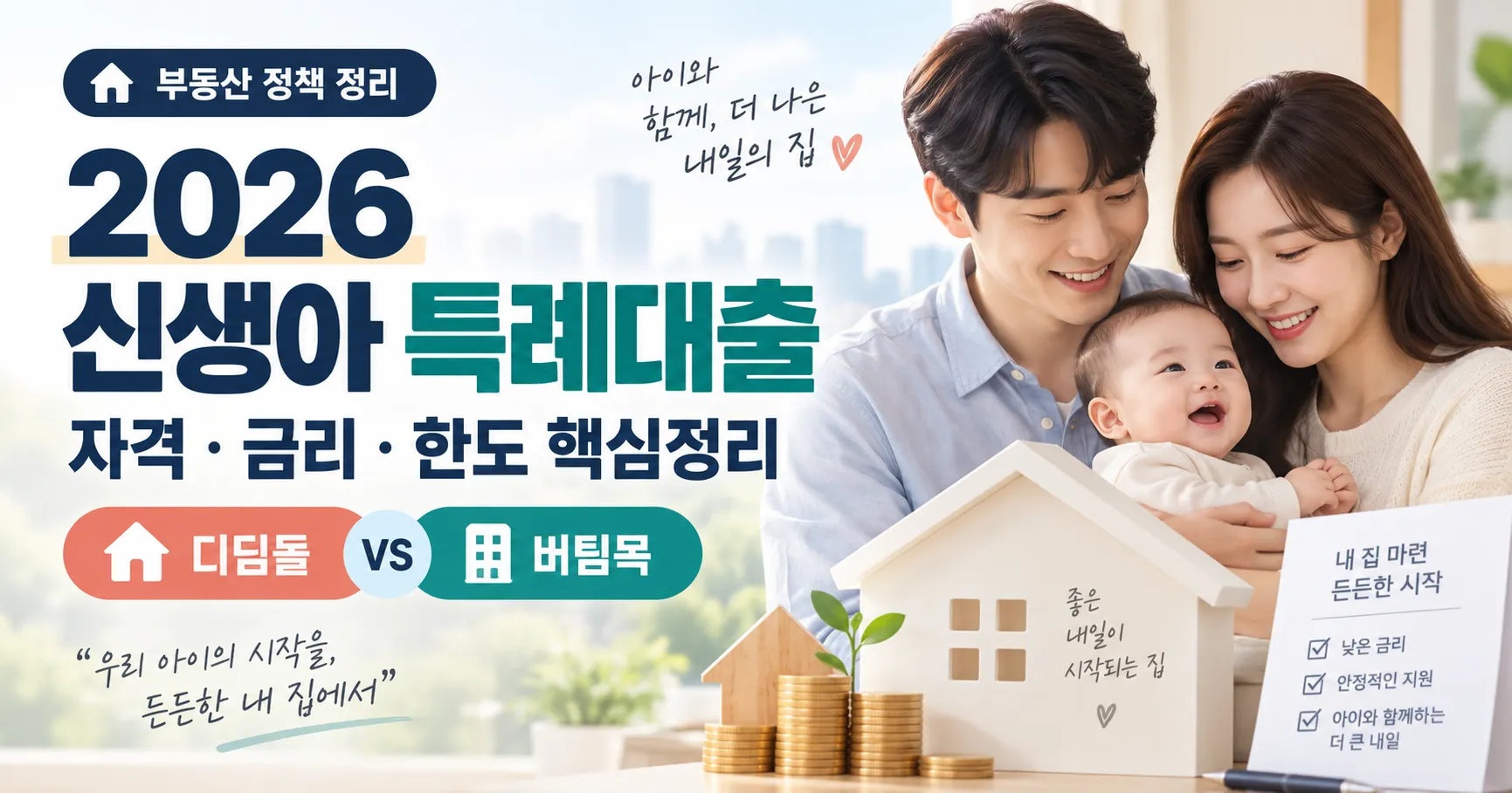 신생아 특례대출 핵심 요약 정보와 행복한 가족의 모습